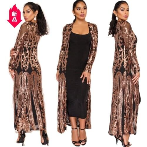 Gold New Sequin Long Shawl Hot Sale Long Sleeves Women Coat Bling Luxury Embroidered Cardigan Outwear In Stock Fast Shipping