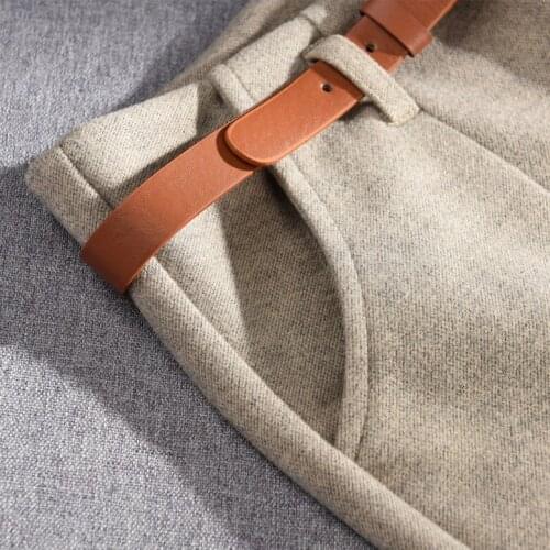 2021 Autumn Winter Women Casual Solid Pants Lady Thick Warm Sashes High Waist Wool Pants Female Loose Long Harem Trousers K490