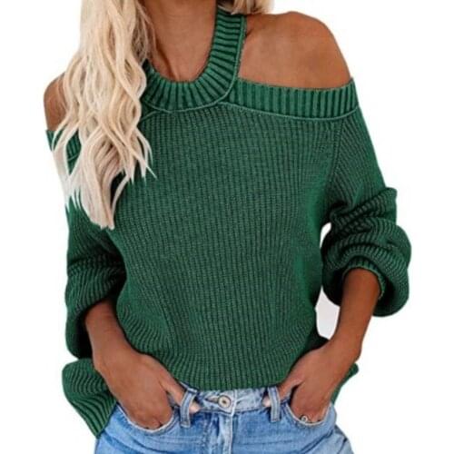 Sexy Knitted Women Jumpers Pullovers Knitwear Open Shoulder Skin-friendly Backless Cross O Neck Knitting Sweater for Daily Wear
