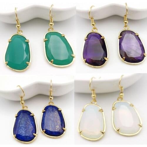 Gold Color Irregular angle Dangle Earring Yellow Pink Hook Earrings Natural Stone Lapis Lazuli Women Jewellery Gift 28X25mm