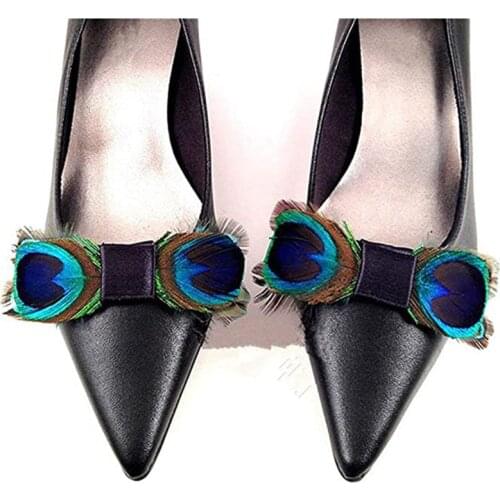 1 Pair Handmade Elegant Peacock Feathers Christmas Birthday Party Boots Shoe Clips Decoration Removable Shoe Charms
