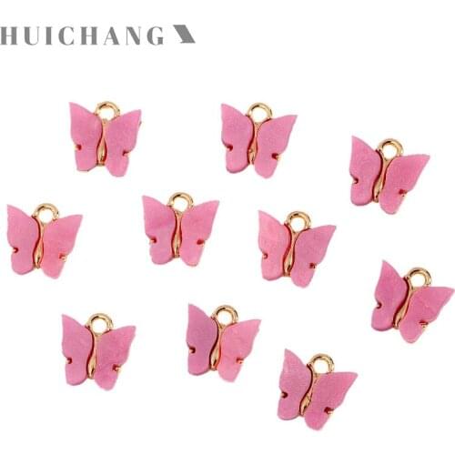 10Pcs Colorful Acrylic Cute Butterfly Charms Alloy Insect Handmade Craft Pendant For DIY Butterfly Earrings Finding Accessories