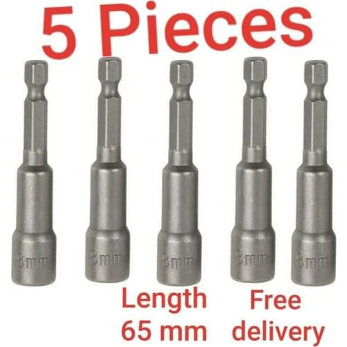 5Pcs Hex Socket 8 Mm Magnetic Tech Screw Driver Tek Bit Drill Nut Setter Roofing Cladding