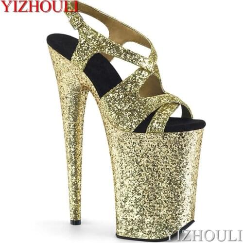 9 inch high heel sandals, cross-sequined vamp, bag heel 23 cm stiletto, fashion model pole dancing sandals