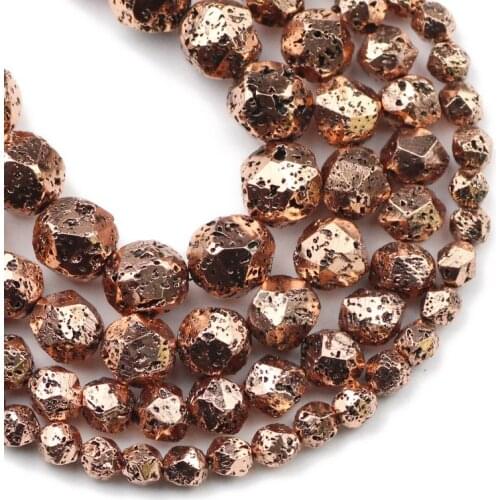 Red Bronze Gold Natural Volcanic Lava Stone Beads 6/8/10/12mm Faceted Spacers Loose Beads for Jewelry Making DIY Bracelets 15"