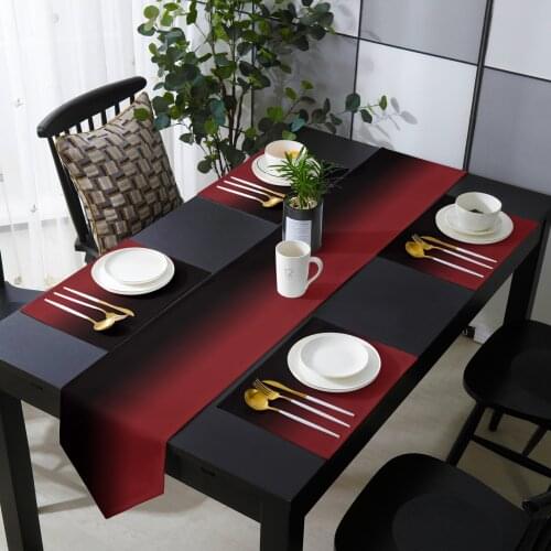 Black Red Gradient Table Runner Set Cotton Linen Table Runners Tablecloth Dining Table Mat Home Wedding Table Decoration