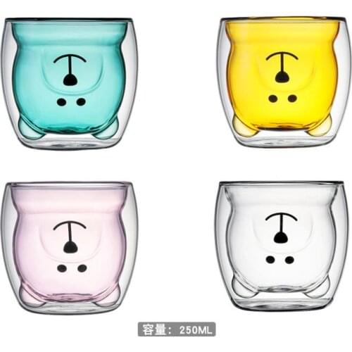 Double-layer Wall Bear Cute Beer Tea Milk Whiskey Drinkware gift Animal Espresso Coffee Cup Handmade Glass Mugs Heat-resistant
