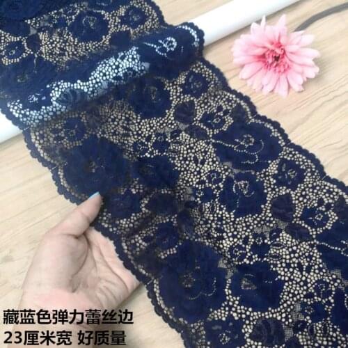 5yard 23cm Width Elastic Lace Sewing Ribbon Guipure Lace Trim Elastic Fabric Warp Knitting DIY Garment Accessories Navy Blue DIY