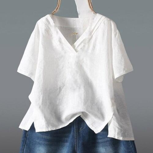 40# White T-shirt Summer Top Womens Casual Solid Color V-neck Loose T-shirt Top Tops Large Size S-5xl Pullover Женские Футболки