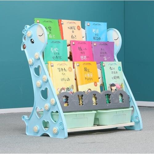 Children Bookshelf Small Kids Kindergarten Toy Stationery Storage Books Storage Shelver Racks with 2 Storage Boxes