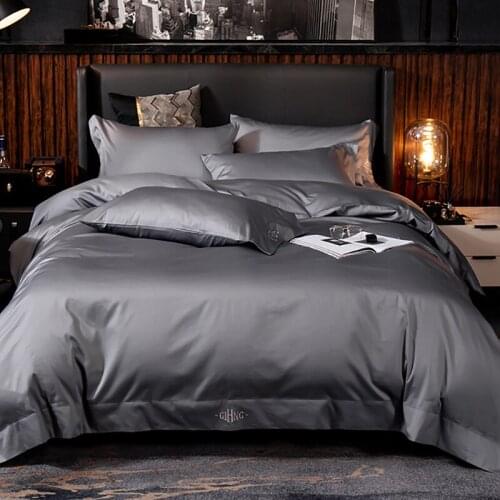 New Fashion Luxury Solid ColorSimple Style Home Silk Slippery Bedding Sets Bed Duvet Cover Flat Sheet Full King Single Queen