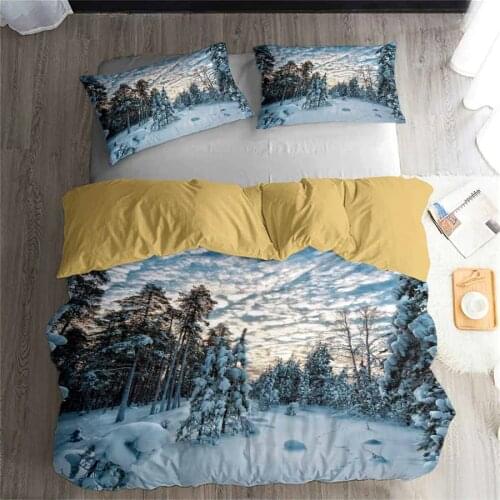 3D Bedding Set Forest snow scenery Print Duvet cover set lifelike bedclothes with pillowcase bed set home Textiles #2-01