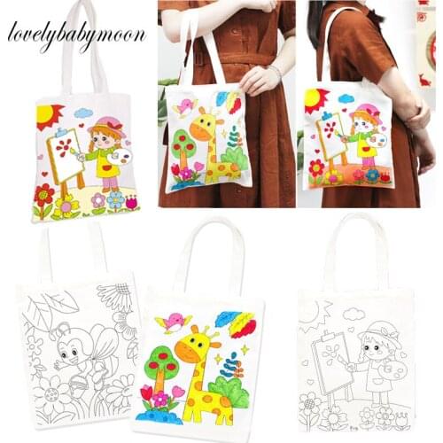 Creative Children Manual Painting Canvas Bag Cartoon Cute Animal Pattern Blank Graffiti Canvas Bags For Kids Creation Craft Toys