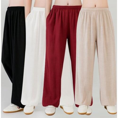 Kung Fu Tai Chi Pants Wushu Martial Arts Trousers Wing Chun Shaolin Clothes Cotton Linen Casual Loose Sports Exercise Pants