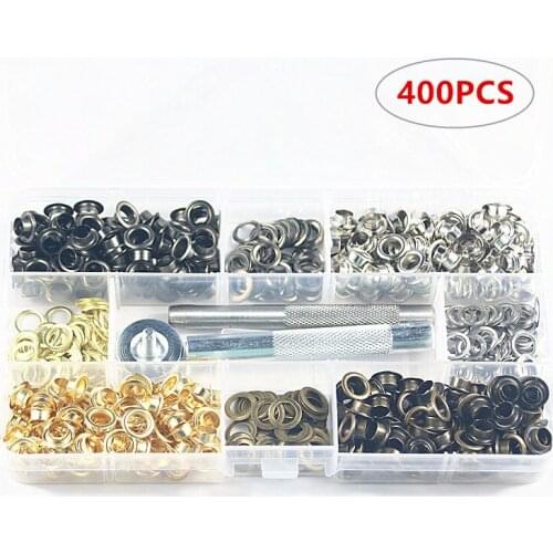 400pcs Hole 6mm Metal Copper Eyelets with Grommets for Leathercraft DIY Scrapbooking Shoes Belt Cap Bag Tags Clothes Accessories