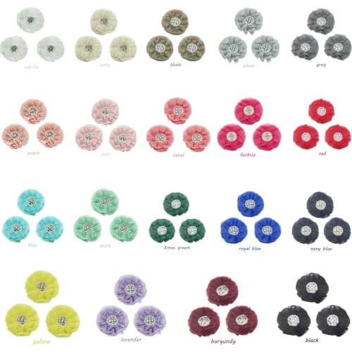 9cm 6pcs/bag fashion baby headband lace flower 19 colors handmade pearl stone lace flower girl dress DIY decoration supplies