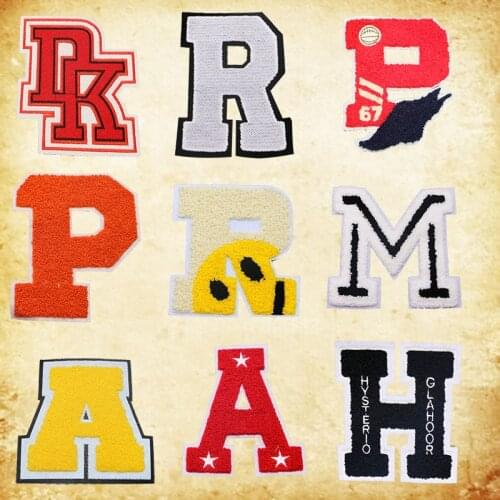 Large size English letters chenille embroidery patch hot melt adhesive sewn products brand cloth accessories sticker name patch