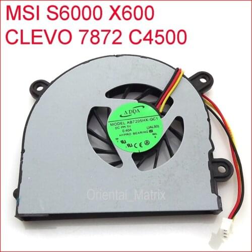 New AB7205HX-GC1 (JAL50) DC5V 0.40A For MSI S6000 X600 CLEVO 7872 C4500 Laptop CPU Cooler Cooling Fan