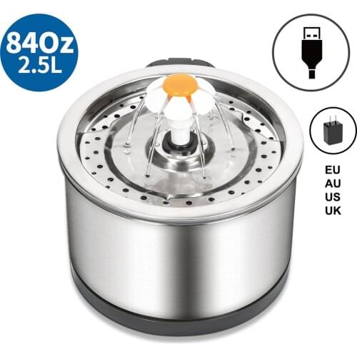 Cat Water Fountain Stainless Steel 2.5L 4-Stage Filtration Quiet Metal Pet Drinking Fountain with LED Light Filter for Kitty Dog