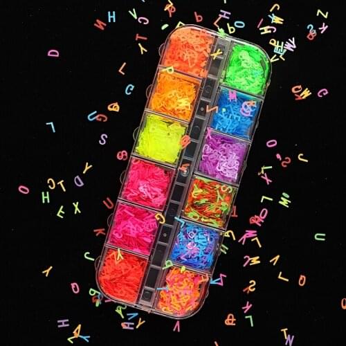 Mixed Color Neon Letter Nail Sequins Fluorescence Sparkly Glitter Flakes Nail Art Slices Gel Polish Manicure 3D Nail Decorations