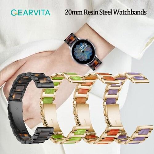 20mm Resin Steel Watch Band Watchbands Metal Straps For Huawei GT2 42mm For Samsung Galaxy Watchband Smartwatch Replacement