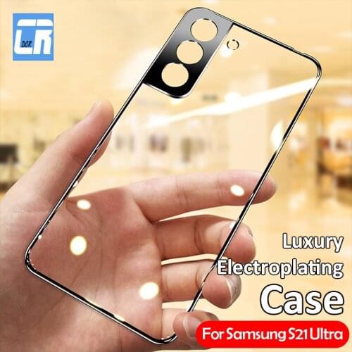 Luxury Plating Soft TPU Transparent Case For Samsung Galaxy S21 Ultra Full Lens Shockproof Case For Samsung S21 Plus Phone Case