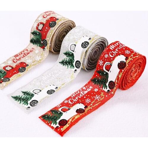 Christmas Ribbon with Wire Christmas Decorations for Tree Wreaths Crafts Gift Wrapping Christmas Vintage Truck Burlap