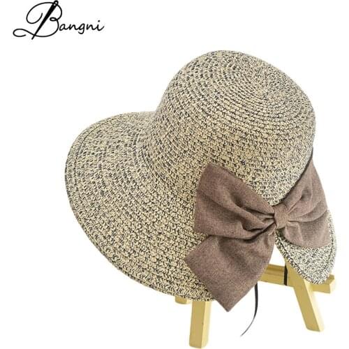2017 New Summer Straw Caps For Women Lovely Big Bowknot Girls Beach Hat Large Wide Brim Bow Panama Sun Hats Bone Chapeau Femme