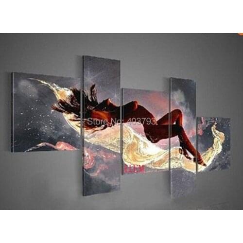 Modern abstract fashion oil painting on canvas for home decoration 5P EUro abstract paintings free shipping