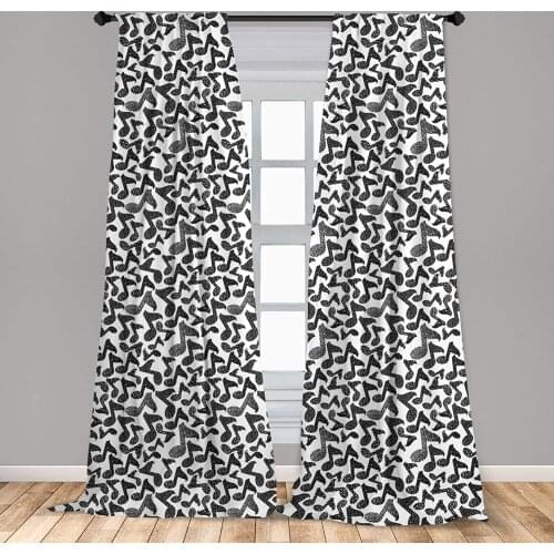 Modern Curtain for Kids Rooms Music Notes in Sketch Style Doodle Murky Distressed Hand Drawn Lines Window Drapes