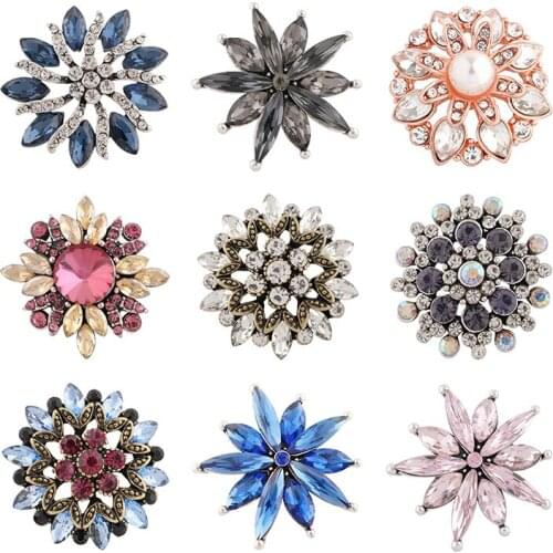 Rhinestone Flower 20mm Metal snap button jewelry DIY bracelet KD1103