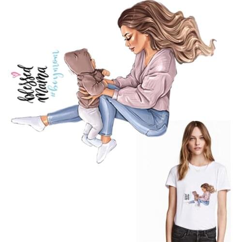 Mom&Baby Heat Sticker On T-shirt DIY A-levels Iron On Transfer For Clothing Brave Mother On Clothes Appliqued Patches Decoration