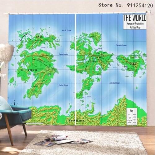 2 Panel World Map Vintage Window Curtains Living Room Bathroom Kitchen Indoor Drapes Decor Nautical Ancient Window Treatment