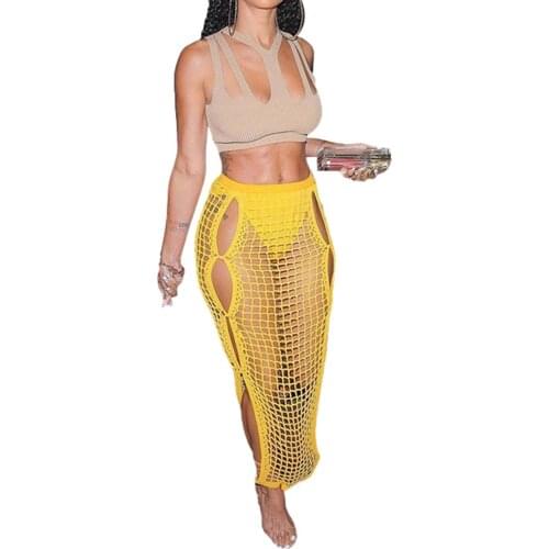 Women Summer Knit Skirt, Adults Sexy Slim Fit Hollow Out High Waisted Solid Color Skirt 2021 New Fashion