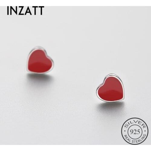 INZATT Trendy Real 925 Sterling Silver Heart Enamel Stud Earrings For Women Girl Romantic Wedding Party Accessories Jewelry Gift