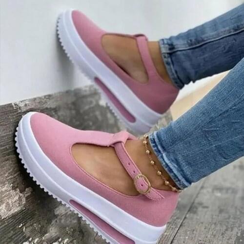 Litthing 2021 New Summer Women Flat Fashion Buckle Strap Platform Flat Casual Ladies Plus Size Shoe Casual Women Vulcanize Shoes