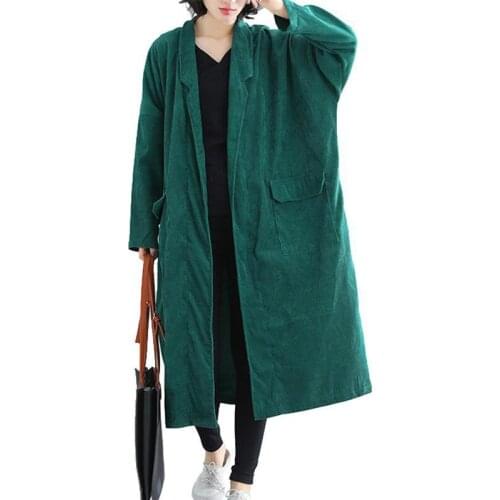 Plus Size Women Corduroy Trench Coat Fashion Ladies Casual Loose Long Top Overcoats 2021 Spring Autumn New Outerwear Cardigan