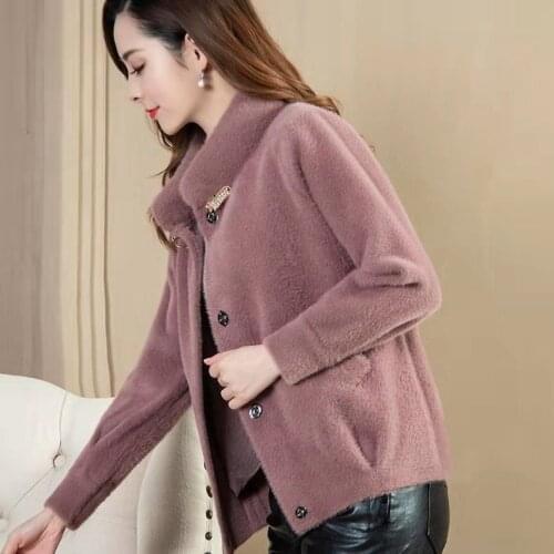Women 2020 Autumn Winter Imitation Mink Cashmere Sweater Coat New Female Thicken Warm Jacket Loose Casual Knitted Cardigans G511