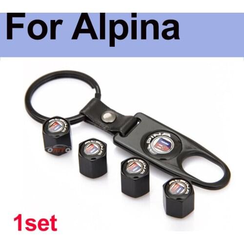 1set Alpina Leather Black Car Tire Rim Valve Cap Tyre Air Stems Caps Auto Dust-proof Cover for E60 E90 F10 F30 F15 X3 X4 X5