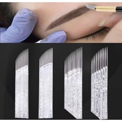 10pcs 3Rows 2Rows tattoo Needle Accessories Permanent Makeup Sterilized Purple tebori Microblading Blade For Eyebrow Lip