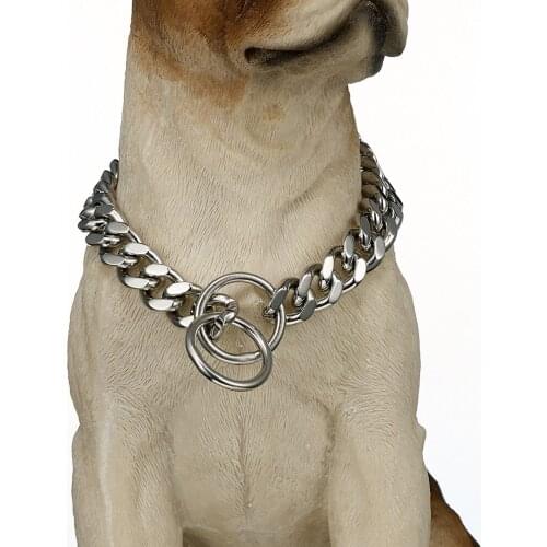 12mm Wide Silver Color Stainless Steel Casting Cuban Curb Dog Chain Collar Customize Size 12-32 Inches For Strong Dogs Choker