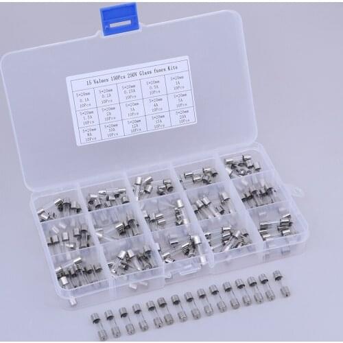 150x 15 Values 5x20mm 0.1A-20A Quick Fast Blow Glass Tube Fuse Assorted Kit