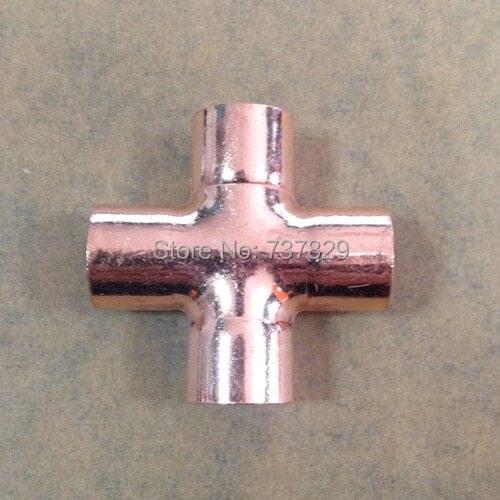 5pcs G1/2 (15*1mm) Red Copper Cross Fitting Copper Pipe Connectors