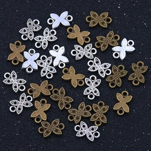 50Pcs Two Color Charms Butterfly Flowers Personality Mini Connector Jewelry Metal Alloy For DIY Handmade Marking