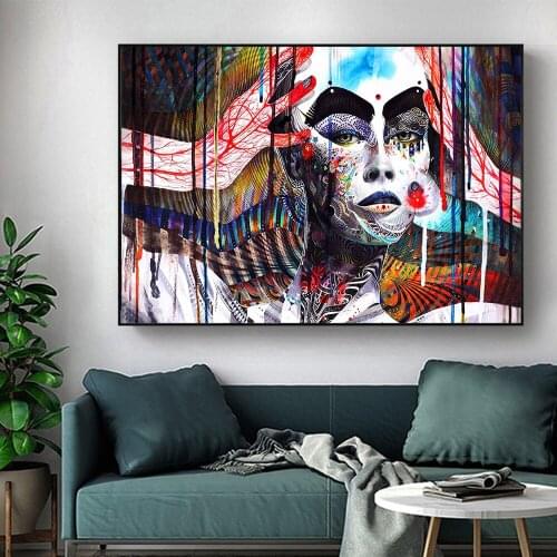 DDWW Abstract Woman Color Face Canvas Painting Wall Art Abstract Picture for Living Room Art Poster