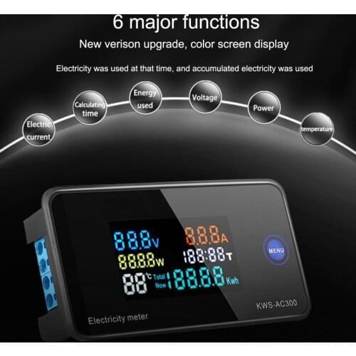 AC 50-300V 0-100A Power Energy Meter Voltmeter Ammeter kWh Digital AC Electric Monitor Panel Meter with Reset Function