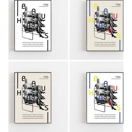 Bauhaus print Ise Gropius, Oscar Schlemmer mask, famous photo, design minimalist poster, midcentury, Gropius Architecture vinta