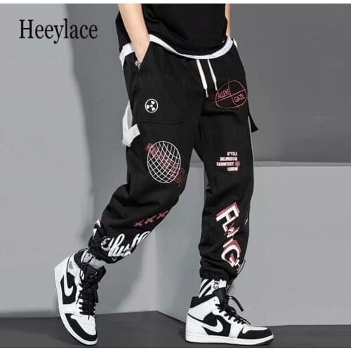Korean Streetwear Graffiti Print Cargo Pants Women Harajuku Oversized High Waist Black Joggers Sweatpants Gray Trousers