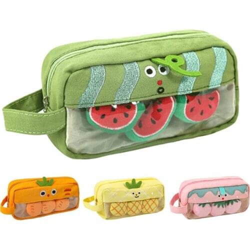 Large Capacity Pencil Case Double Side Macaron Color Canvas Pen Bag Storage Pouch Stationery for Junior High School Students