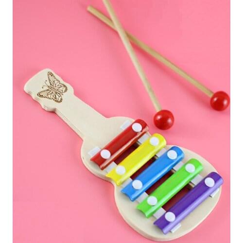 Wooden Guitar Shape 5-Note Xylophone Music Instrument Educational Baby Kids Toy Learning Education